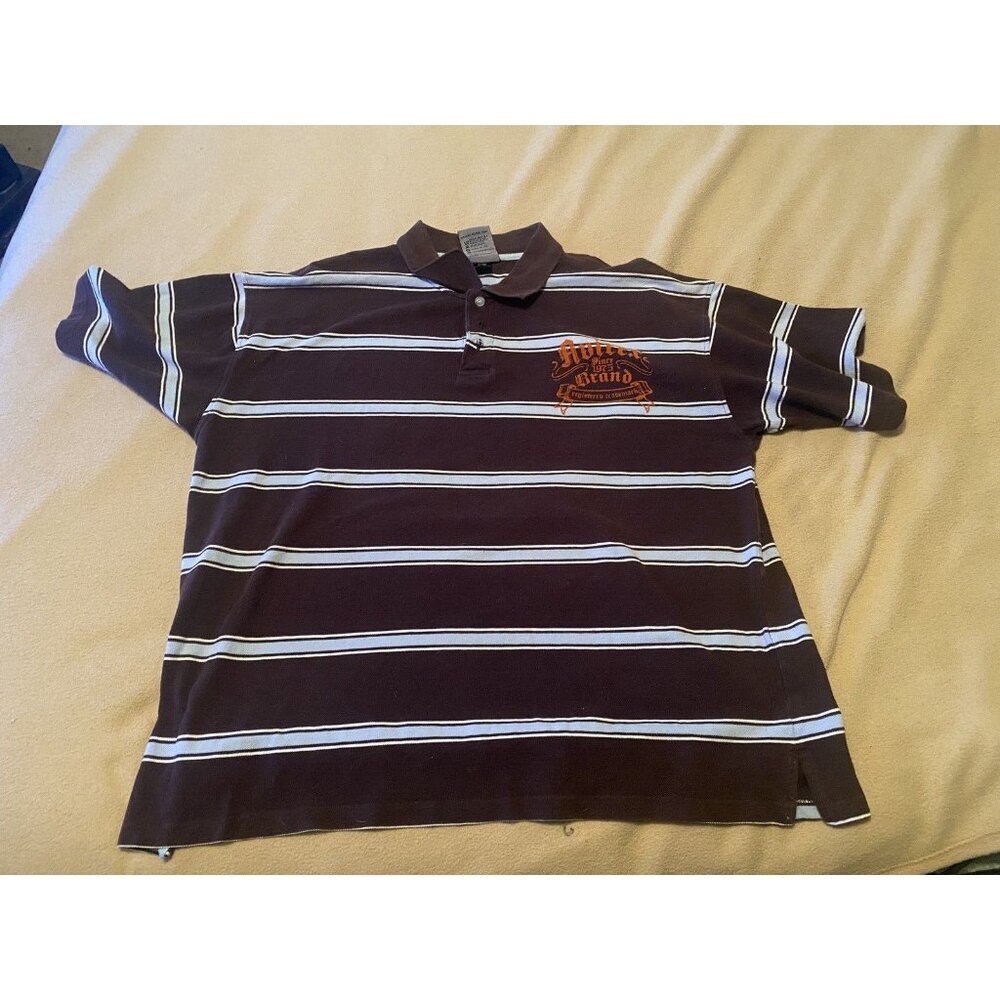 Avirex Polo Shirt Men's Authentic XL Short Sleeve Brown Blue Button Si…